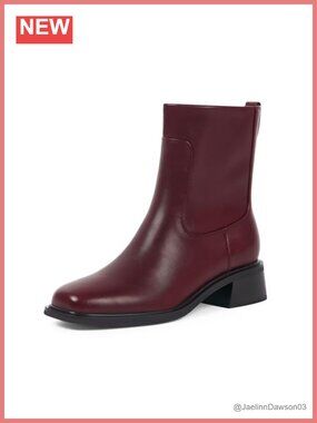 Square Toe Ankle Boots Low Block Heel Faux Leather Stretch Fit